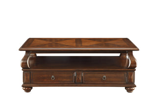 English Elm Walnut 4-Drawer Coffee Table with Shelf — Spacious Storage, Felt-Lined Drawers, Classic Walnut Finish B062P209056