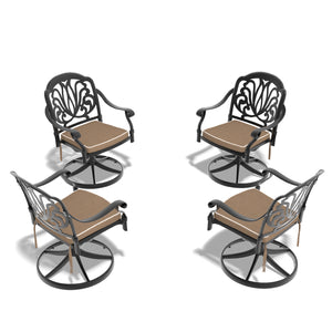 English Elm Cast Aluminum Patio Swivel Chair Set - 4Pcs With Black Frame & Cozy Brown Cushions For Outdoors W1710S00428