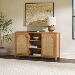 58" 4-Door Sideboard w/ Arched Rattan Panels English Oak SAHD5DEO Walker Edison