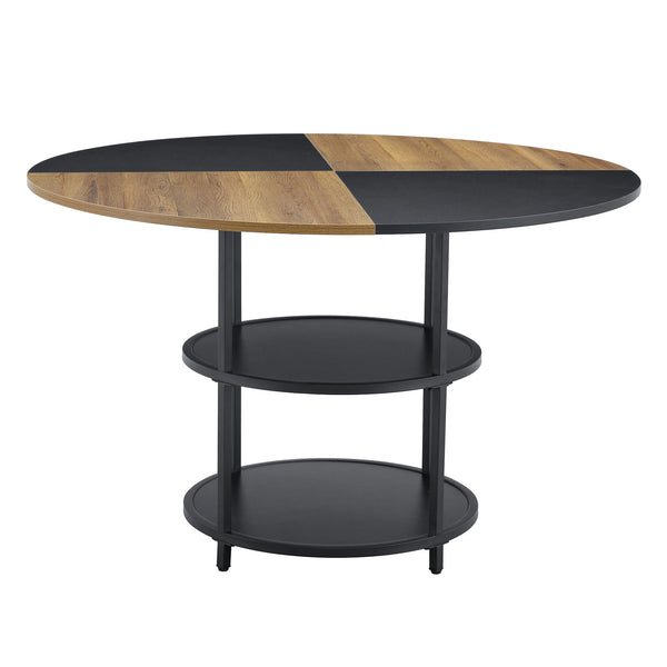 English Elm Table and Chair Set 47 Inch Round Mdf Spliced Top with Dual Tier Storage 4 Seats Black,Light Gray,Wood W1151S03336