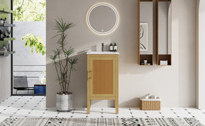 English Elm 18" Pine and Mdf Bathroom Vanity with Ceramic Basin Soft Close Hinged Cabinet N710P426321P
