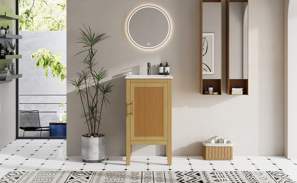 English Elm 18" Pine and Mdf Bathroom Vanity with Ceramic Basin Soft Close Hinged Cabinet N710P426321P