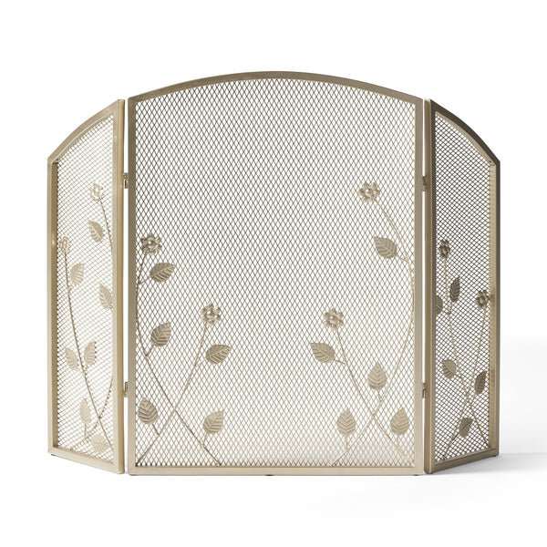 English Elm Christopher Knight Home® - FIRE Screen Gold Iron Fireplace Shield with Decorative 35.25x26.75 Inch Durable Heat-Resistant Guard 65186.00GLD