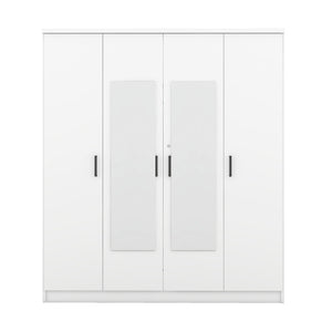 English Elm 4-door Mirrored Wardrobe White Mdf Armoire with Interior Shelves and Lockable Drawer LP006602AAK