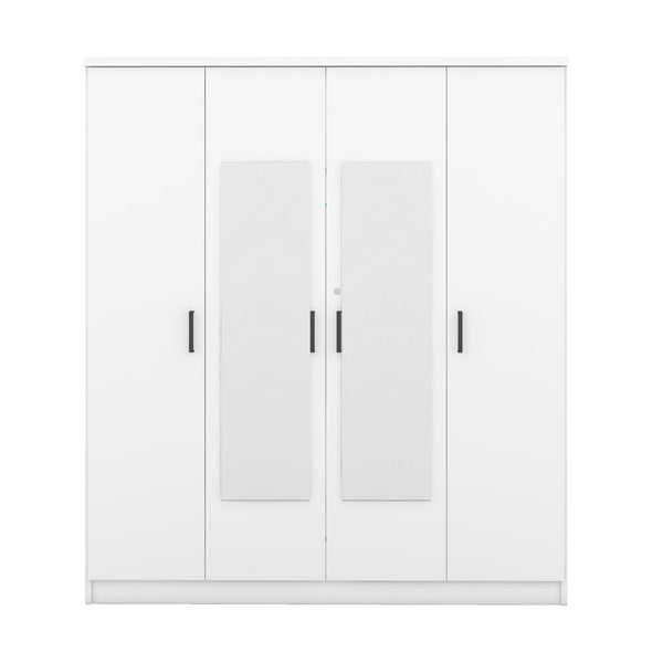 English Elm 4-door Mirrored Wardrobe White Mdf Armoire with Interior Shelves and Lockable Drawer LP006602AAK