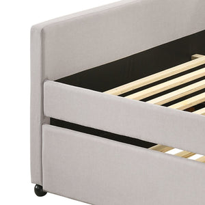 English Elm Lianna Upholstered Button-Tufted Full Daybed with Roll-Out Twin Trundle, Solid Wood Legs, Chic Design Fog 85 L x 17 W x 6 H B2726S00130