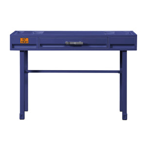 English Elm Blue Writing Desk Cargo-Style Industrial Workspace with Recessed Panel, Safety-Stop Drawer, Metal-Wood Finish B062P185678