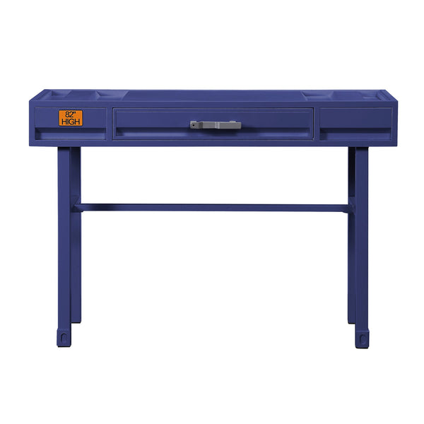 English Elm Blue Writing Desk Cargo-Style Industrial Workspace with Recessed Panel, Safety-Stop Drawer, Metal-Wood Finish B062P185678