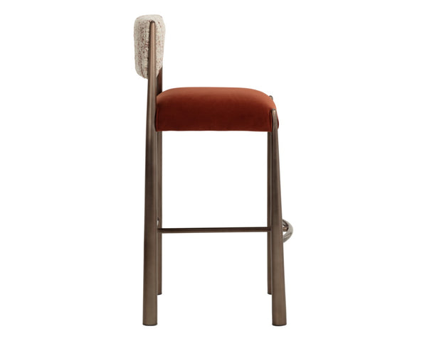 Sunpan BAYARD Barstool - Stylish Dark Bronze Frame with Two-Tone Terri Nutmeg & Meg Rust Upholstery Seat 112802