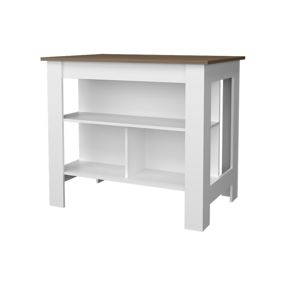 English Elm Aztec Melamine Kitchen Island with Open Storage Shelves, Mahogany/White Finish, Compact 35.4"H x 40.5"W x 27.5"D B128P237142
