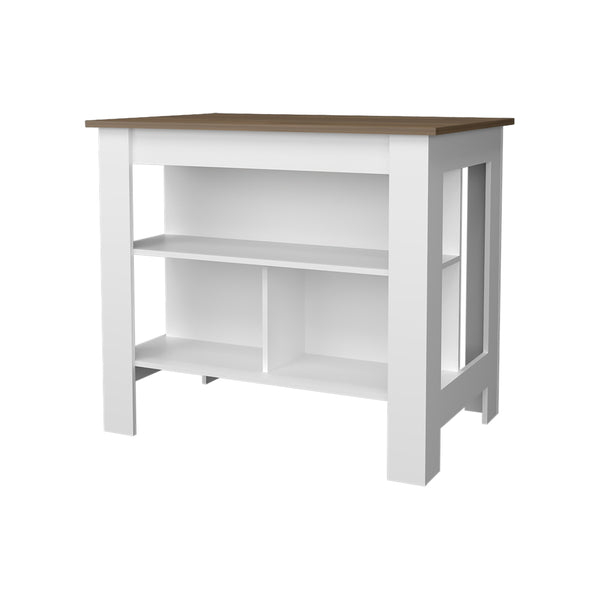 English Elm Aztec Melamine Kitchen Island with Open Storage Shelves, Mahogany/White Finish, Compact 35.4"H x 40.5"W x 27.5"D B128P237142