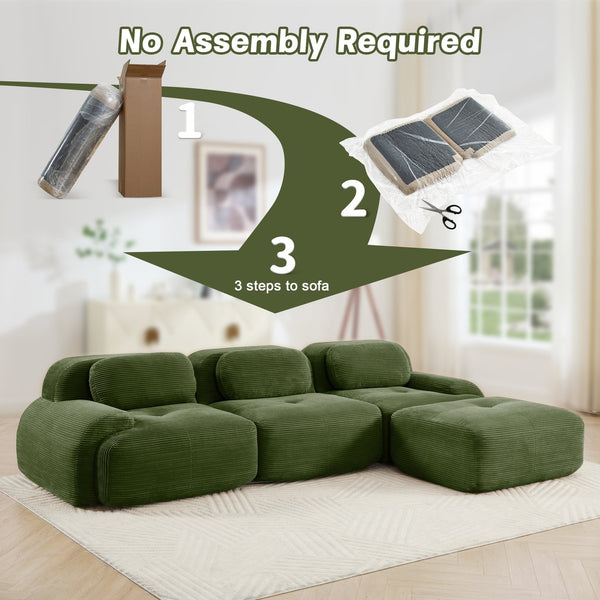 English Elm L-shaped Modular Corduroy Sectional Sofa Ergonomic Low Profile Living Room Seating Olive Green W714S01258