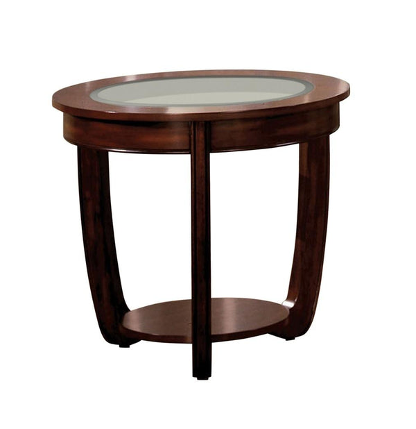 English Elm Dark Cherry Round End Table Beveled Glass Top Open Shelf Transitional Living Room B011P246325