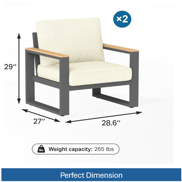 English Elm Set of 2 Powder-coated Aluminum Outdoor Armchairs with Ergonomic Reclined Cushioned Seats Beige+Black B082P455136