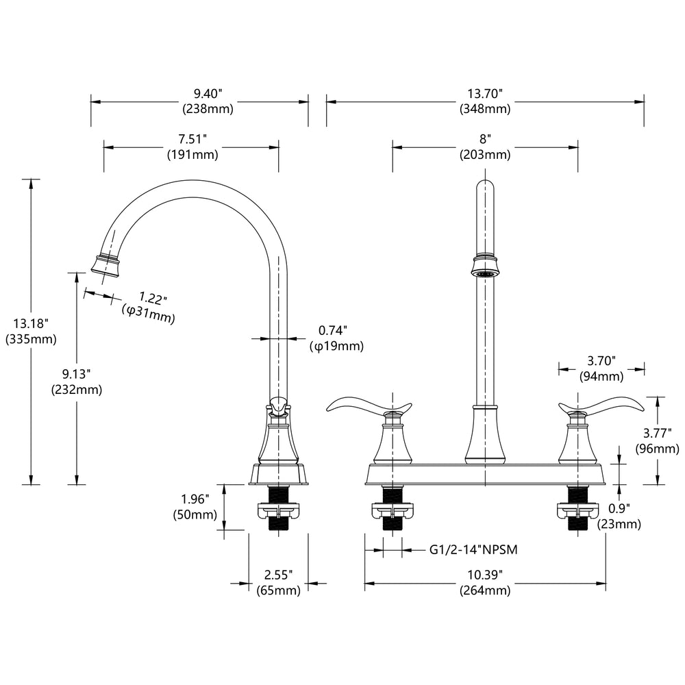 English Elm Single Lever High Arc Pull Down Kitchen Faucet Brushed Nickel Stainless Steel Sink T3177P277520