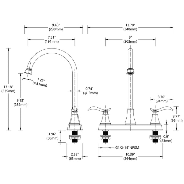 English Elm Single Lever High Arc Pull Down Kitchen Faucet Brushed Nickel Stainless Steel Sink T3177P277520