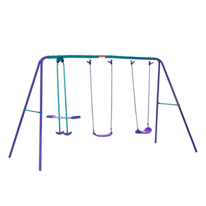English Elm Outdoor Metal A-frame Swing Set with Glider Seats for Kids Backyard Play T3971P439306