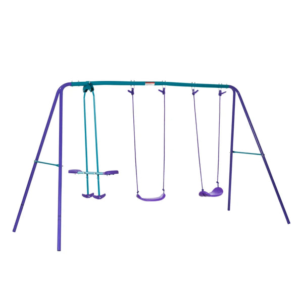 English Elm Outdoor Metal A-frame Swing Set with Glider Seats for Kids Backyard Play T3971P439306