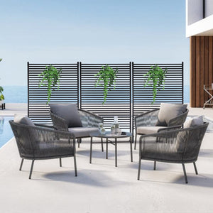 English Elm 71.26''x46.65'' Freestanding Steel Slatted Patio Privacy Screen Matte Black Outdoor Panel W1422P270178