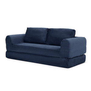 English Elm 2-in-1 Corduroy Futon Sofa Sleeper with Foam Fill and Modular Floor Profile Blue W1117P417300
