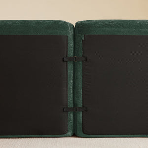English Elm Three Seater Chenille Sofa with Ottoman Solid Wood Base Tufted Arms Living Room Green W714S01641