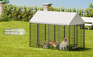 English Elm Large Metal Outdoor Dog Kennel Walk-in Pet Enclosure with Uv-resistant Roof Cover W1820P350994
