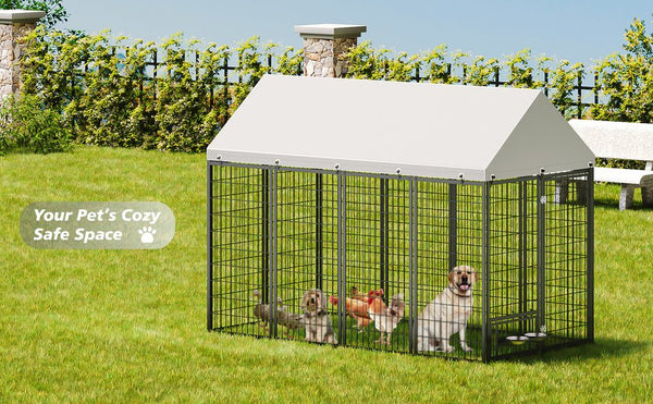 English Elm Large Metal Outdoor Dog Kennel Walk-in Pet Enclosure with Uv-resistant Roof Cover W1820P350994