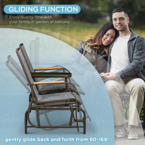 English Elm Outsunny 2 Person Outdoor Glider Bench With Center Table, Breathable Mesh Seats, Steel Frame Gray W2225P174325-GIGA