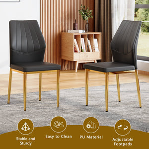 English Elm Table and Chair Set Marble Glass Top Gold Legs Modern 5 Piece Dining for Small Spaces White+Gold W1151S04636