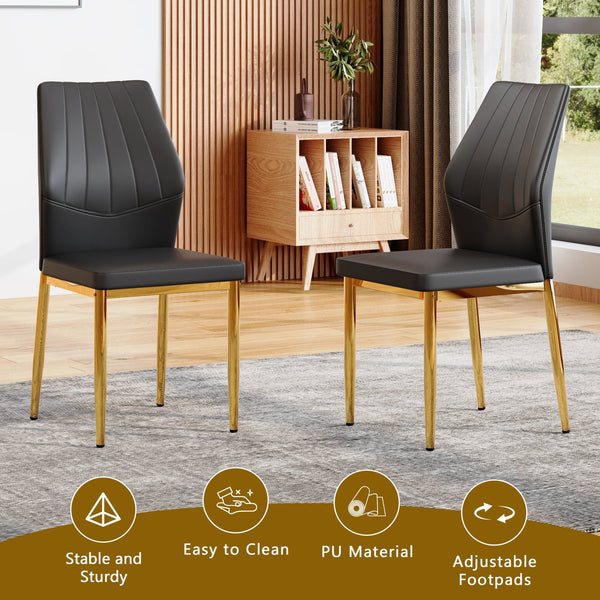 English Elm Table and Chair Set Marble Glass Top Gold Legs Modern 5 Piece Dining for Small Spaces White+Gold W1151S04636