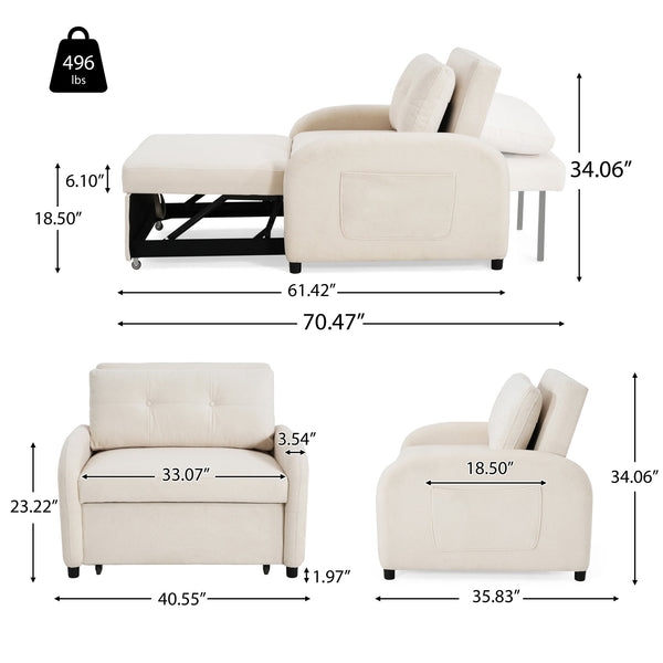 English Elm Christopher Knight Home® - (Old 3-in-1 Convertible Sleeper Sofa Bed with Pillow & Pocket, Compact Loveseat with Pull-Out Bed and Wheels Beige N765P34284849W
