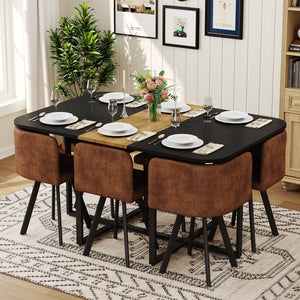 English Elm 7 Piece Modern Farmhouse Dining Set Suede Chairs Wood Grain Table Seats Six W3875S00100
