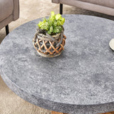 English Elm Modern Gray Texture Mdf Round Coffee Table - 31.4" Diameter.A Modern Retro Circular Coffee Table With A Diameter Of 31.4 Inches, Made Of Mdf Material, Suitable For Living Rooms.