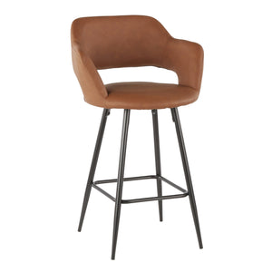 English Elm Margarite Modern Counter Stools Set Of 2 In Black Metal & Brown Faux Leather For Stylish Comfort B202P222354