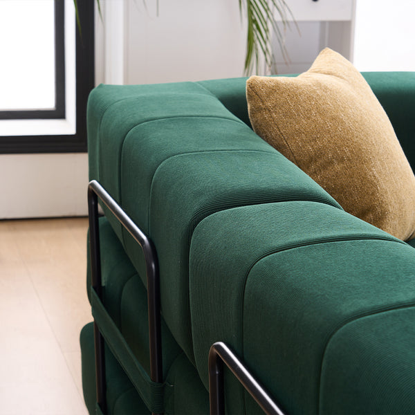 English Elm Folding Sofa Bed with Corduroy Cover, 78.5" Convertible Futon Couch, No-Assembly Foam Spring Mattress, Compact Sleeper for Living Room Green W2915P276680