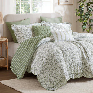 English Elm 5-piece King Comforter Set Soft Microfiber Printed Bedding with Coordinated Shams and Pillows Sage Green B035P482937