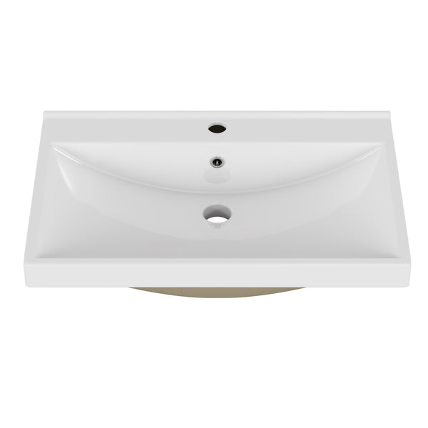 English Elm 24 Inch Thickened Ceramic Vanity Top Glossy White Basin for Small Bathroom Powder Room W3151P374492