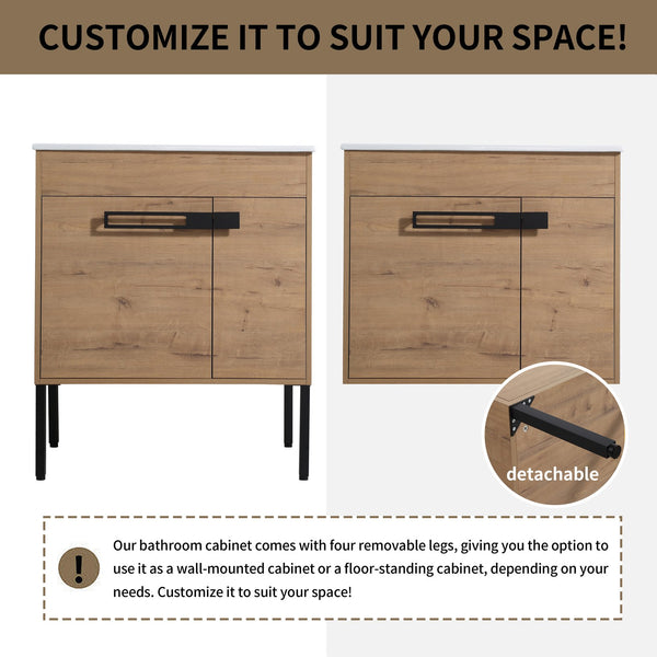English Elm 30 Inch Bathroom Vanity With Sink – Transform Your Space With Modern, Versatile Design & Storage! W999S00077