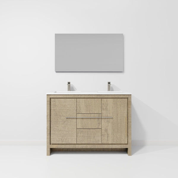 English Elm Rustic Acacia Double Bath Vanity 48"W X 20"D With Cultured Marble Top & Gun Metal Faucet Set Included B2731S01711-GIGA