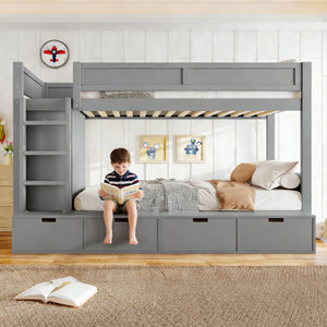 English Elm Twin Triple Bunk Bed Metal L-shaped Frame Sleeps Three Kids White Finish W1580S00474