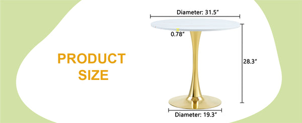 English Elm Round Faux Marble Tulip Pedestal Dining Table Mid Century Modern for Small Bistro Spaces Gold+White W2920P400992