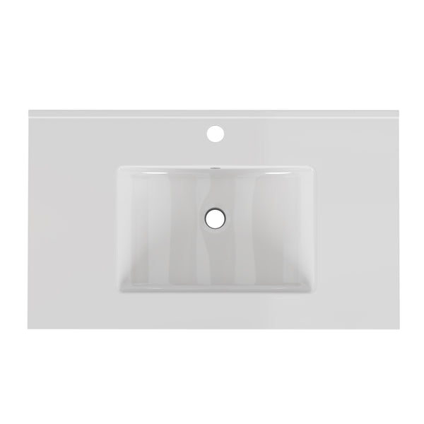 English Elm 30-inch White Ceramic Drop-in Sink for Minimalist Bathrooms with Pre-drilled Faucet W3151P360951