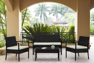 English Elm Noli Outdoor 4-Piece Conversation Set with Removable Washable Cushions and Tempered Glass Table Black+Cream B365P398248