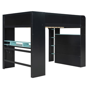 English Elm Full Size Gaming Bunk Bed with Rgb Lighting Integrated Desk Wardrobe and Storage Blue LT100266AAC