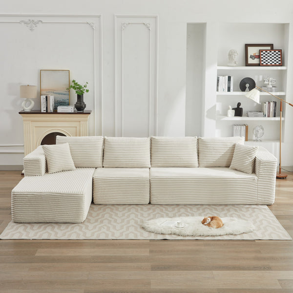 English Elm 106" Cloud Sectional Couch - Modern L-Shape Modular Sofa With Plush Corduroy, No Assembly Needed! W1143S00026