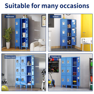 English Elm 66"H Metal Lockers 3-Door Blue with Ventilation, Mirrors & Anti-Pry Locks for Gym Office School Home Garage T2398P342713