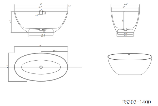 English Elm 55" Solid Surface Freestanding Soaking Tub Matte White Spa Bathroom Design W2704P188411