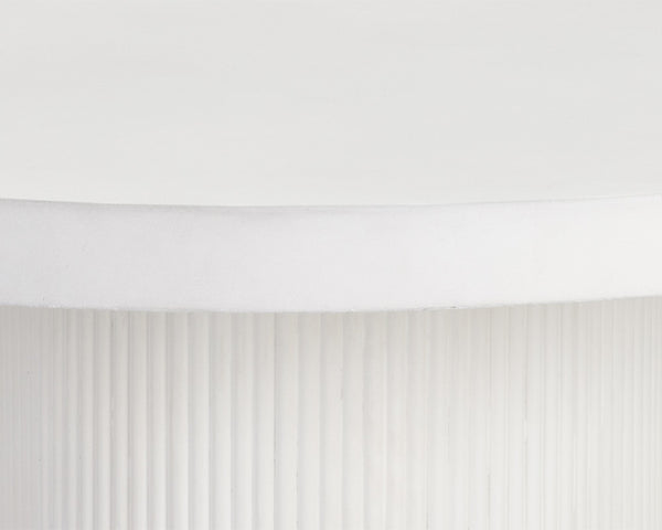 Sunpan Nicolette Dining Table – Contemporary Round Design with Unique Concrete Finish for Indoor and Outdoor Use White
