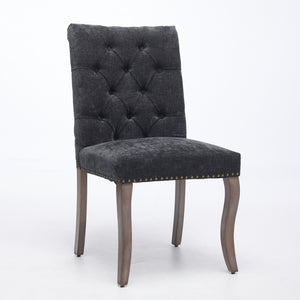 English Elm Upholstered Chenille Tufted Dining Chairs Set of 2 with Curved Wood Legs Club Style Black W1143P457781