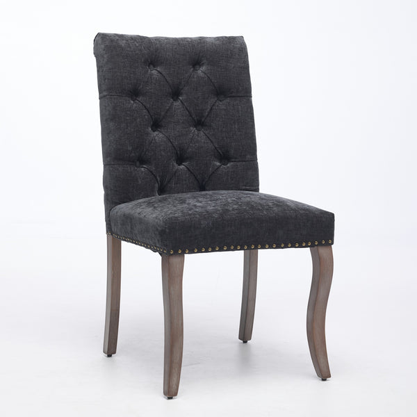 English Elm Upholstered Chenille Tufted Dining Chairs Set of 2 with Curved Wood Legs Club Style Black W1143P457781